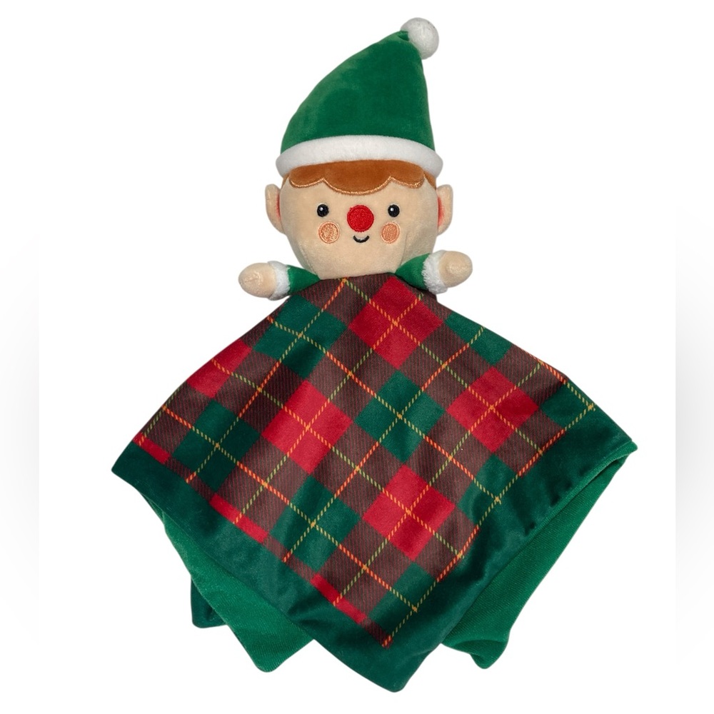 Pearhead Christmas Elf 13” Lovey‎ Security Blanket Green Red Plaid 2022